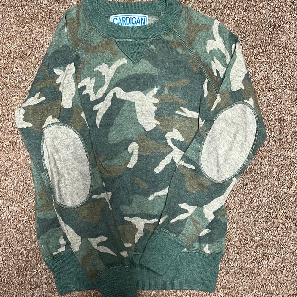 CARDIGAN camouflage sweater with elbow patches